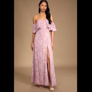 Lulu's Love Bliss Pink Floral Jacquard Off-the-Shoulder Maxi Dress - Large
